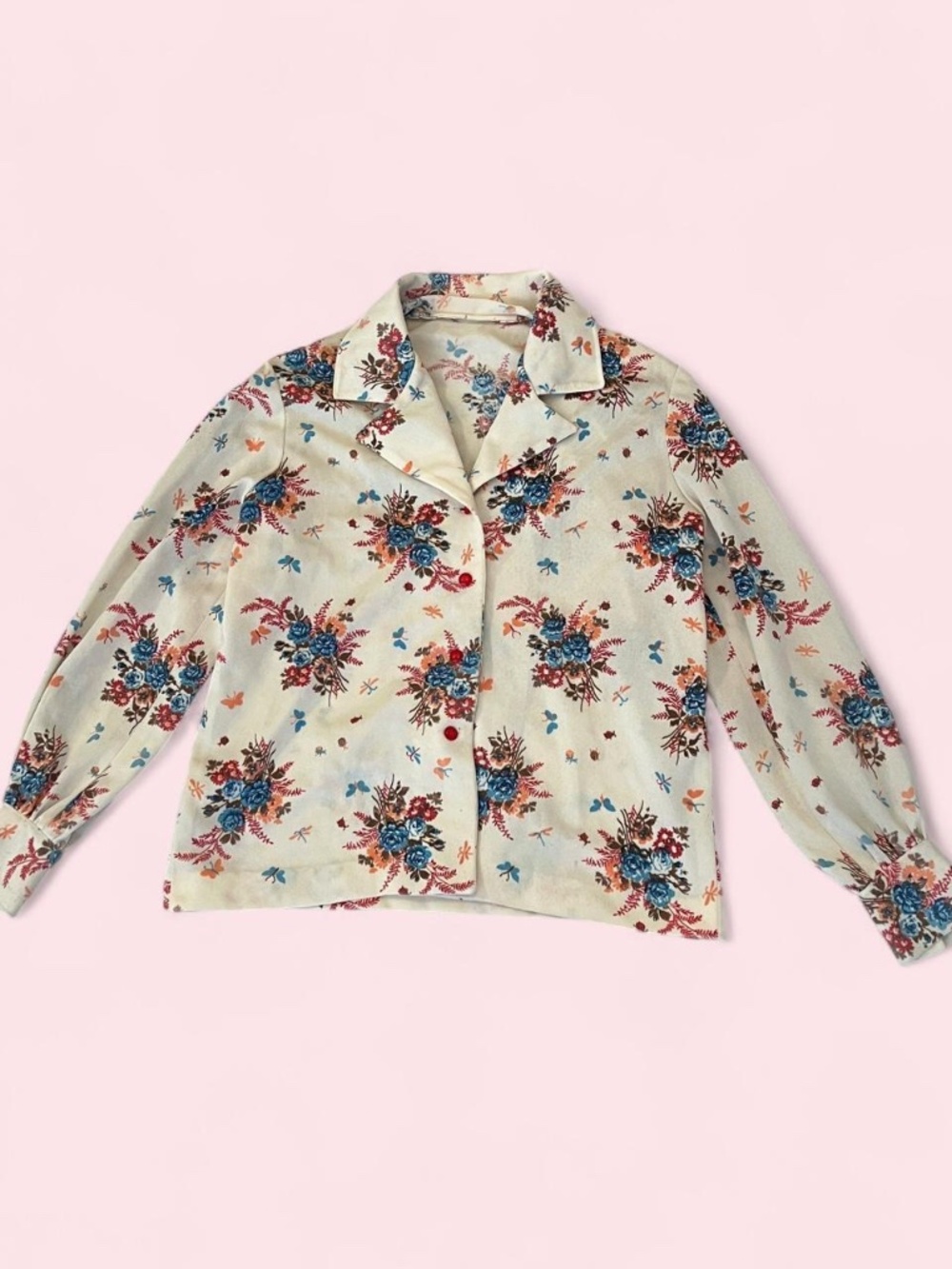 Vintage 70s Mod Long Sleeve Button Front Mens Poet Shacket Butterfly